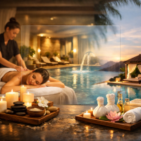 Relaxing wellness massage and spa treatment setup